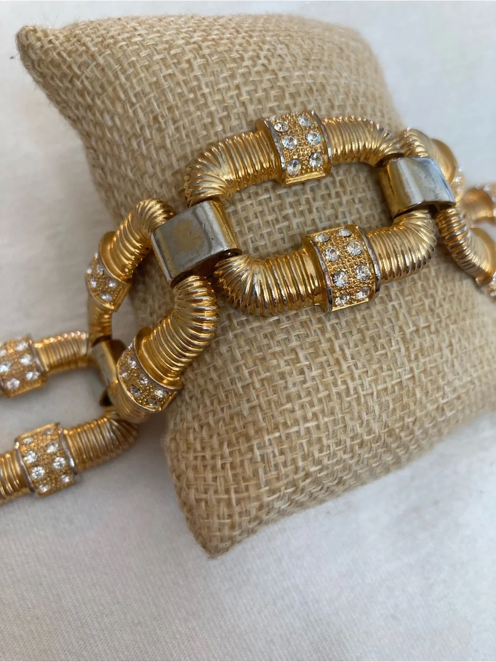 Gold Tone and Rhinestones Panel Link Vintage Bracelet